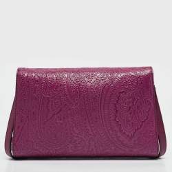 Etro Magenta Paisley Embossed Leather Shoulder Bag