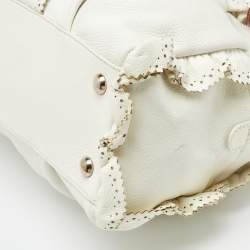 Etro White/Brown Leather Ruffle Zip Satchel