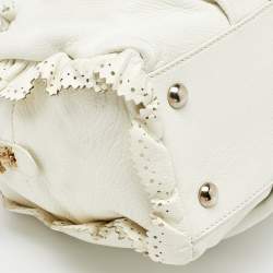 Etro White/Brown Leather Ruffle Zip Satchel