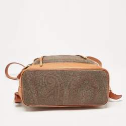 Etro Orange Paisley Print Coated Canvas and Leather Drawstring Backpack