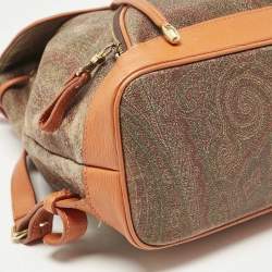 Etro Orange Paisley Print Coated Canvas and Leather Drawstring Backpack