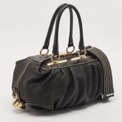 Etro Black Leather Pleated Shoulder Bag