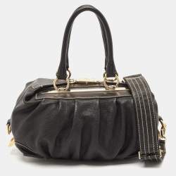 Etro Black Leather Pleated Shoulder Bag