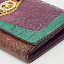 Pre Owned Etro Multicolor/Paisley Coated Canvas and Croc Embossed Logo Continental Wallet