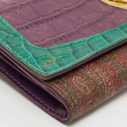 Pre Owned Etro Multicolor/Paisley Coated Canvas and Croc Embossed Logo Continental Wallet