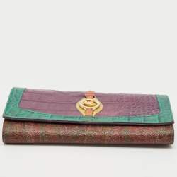 Pre Owned Etro Multicolor/Paisley Coated Canvas and Croc Embossed Logo Continental Wallet