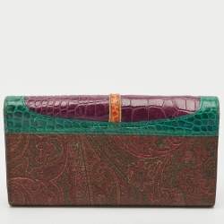 Pre Owned Etro Multicolor/Paisley Coated Canvas and Croc Embossed Logo Continental Wallet
