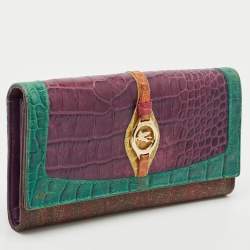 Pre Owned Etro Multicolor/Paisley Coated Canvas and Croc Embossed Logo Continental Wallet