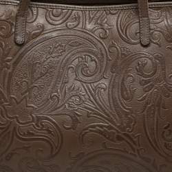 Pre Owned Etro Brown Paisley Embossed Leather Tote