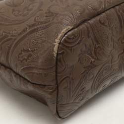 Pre Owned Etro Brown Paisley Embossed Leather Tote