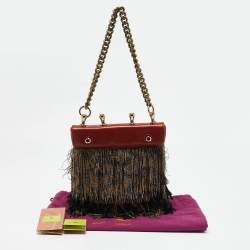 Etro Brick Brown/Gold Leather Beaded Fringe Shoulder Bag