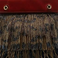 Etro Brick Brown/Gold Leather Beaded Fringe Shoulder Bag