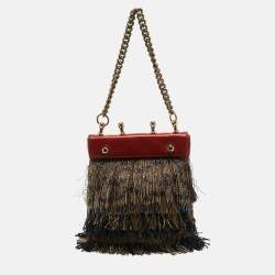 Etro Brick Brown/Gold Leather Beaded Fringe Shoulder Bag