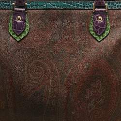 Etro Multicolor Paisley Print Coated Canvas and Croc Embossed Leather Tote