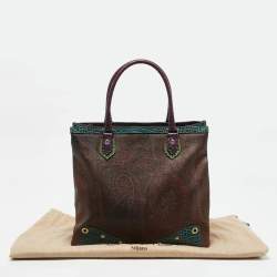 Etro Multicolor Paisley Print Coated Canvas and Croc Embossed Leather Tote