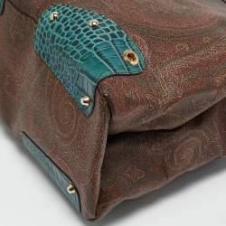 Etro Multicolor Paisley Print Coated Canvas and Croc Embossed Leather Tote