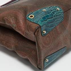 Etro Multicolor Paisley Print Coated Canvas and Croc Embossed Leather Tote