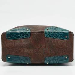 Etro Multicolor Paisley Print Coated Canvas and Croc Embossed Leather Tote