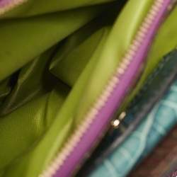 Etro Multicolor Paisley Print Coated Canvas and Croc Embossed Leather Tote