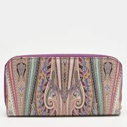 Etro Purple Printed Coated Canvas Zip Around Wallet