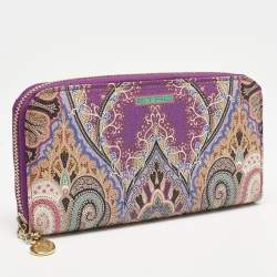 Etro Purple Printed Coated Canvas Zip Around Wallet