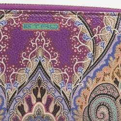 Etro Purple Printed Coated Canvas Zip Around Wallet