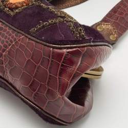 Pre Owned Etro Purple Calfhair and Croc Embossed Leather Embellished Frame Satchel