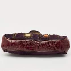 Pre Owned Etro Purple Calfhair and Croc Embossed Leather Embellished Frame Satchel