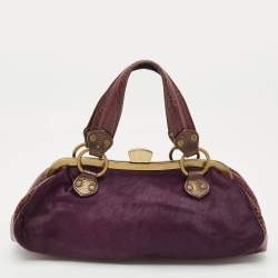 Pre Owned Etro Purple Calfhair and Croc Embossed Leather Embellished Frame Satchel