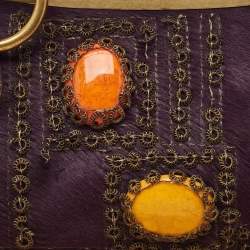 Pre Owned Etro Purple Calfhair and Croc Embossed Leather Embellished Frame Satchel