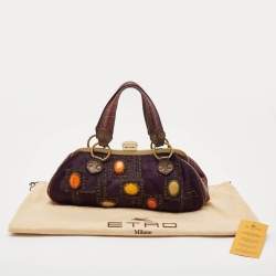 Pre Owned Etro Purple Calfhair and Croc Embossed Leather Embellished Frame Satchel