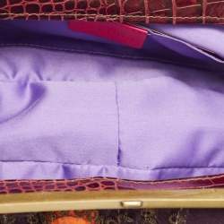 Pre Owned Etro Purple Calfhair and Croc Embossed Leather Embellished Frame Satchel