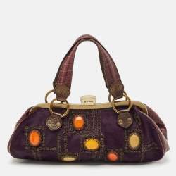 Etro Purple Calfhair and Croc Embossed Leather Embellished Frame Satchel