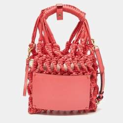 Etro Red Braided Woven Leather Tote