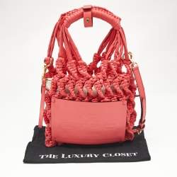 Etro Red Braided Woven Leather Tote