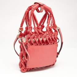 Etro Red Braided Woven Leather Tote