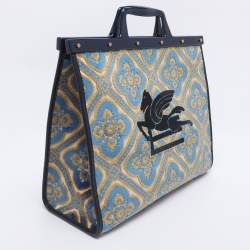 Pre Owned Etro Multicolor Logo Embroidered Velvet and Rubber Trotter Frame Tote