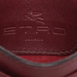 Pre Owned Etro Brown Paisley Print Coated Canvas Logo Embroidered Card Holder