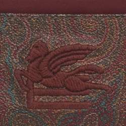 Pre Owned Etro Brown Paisley Print Coated Canvas Logo Embroidered Card Holder
