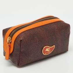 Pre Owned Etro Brown/Orange Paisley Print Coated Canvas Cosmetic Pouch