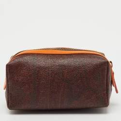 Pre Owned Etro Brown/Orange Paisley Print Coated Canvas Cosmetic Pouch