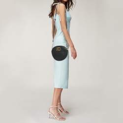 Pre Owned Etro Black Leather Pegaso Round Crossbody Bag