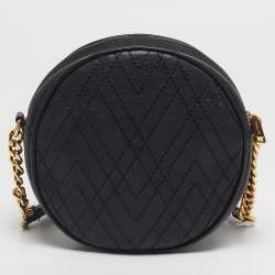 Pre Owned Etro Black Leather Pegaso Round Crossbody Bag