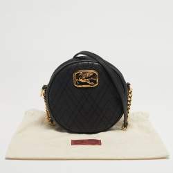 Pre Owned Etro Black Leather Pegaso Round Crossbody Bag