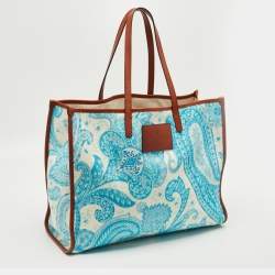 Pre Owned حقيبة تسوق إيترو جلد وقماش كانفاس بطبعة بيزلي أزرق/أبيض