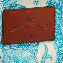 Pre Owned حقيبة تسوق إيترو جلد وقماش كانفاس بطبعة بيزلي أزرق/أبيض