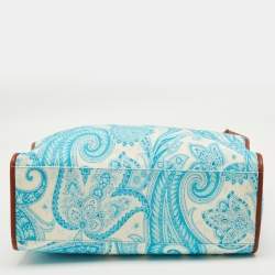 Pre Owned حقيبة تسوق إيترو جلد وقماش كانفاس بطبعة بيزلي أزرق/أبيض