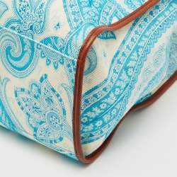 Pre Owned حقيبة تسوق إيترو جلد وقماش كانفاس بطبعة بيزلي أزرق/أبيض