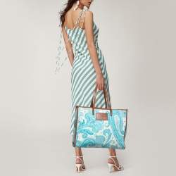 Pre Owned حقيبة تسوق إيترو جلد وقماش كانفاس بطبعة بيزلي أزرق/أبيض