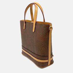 Pre Owned Etro Brown Leather Paisley Tote And Shoulder Bag